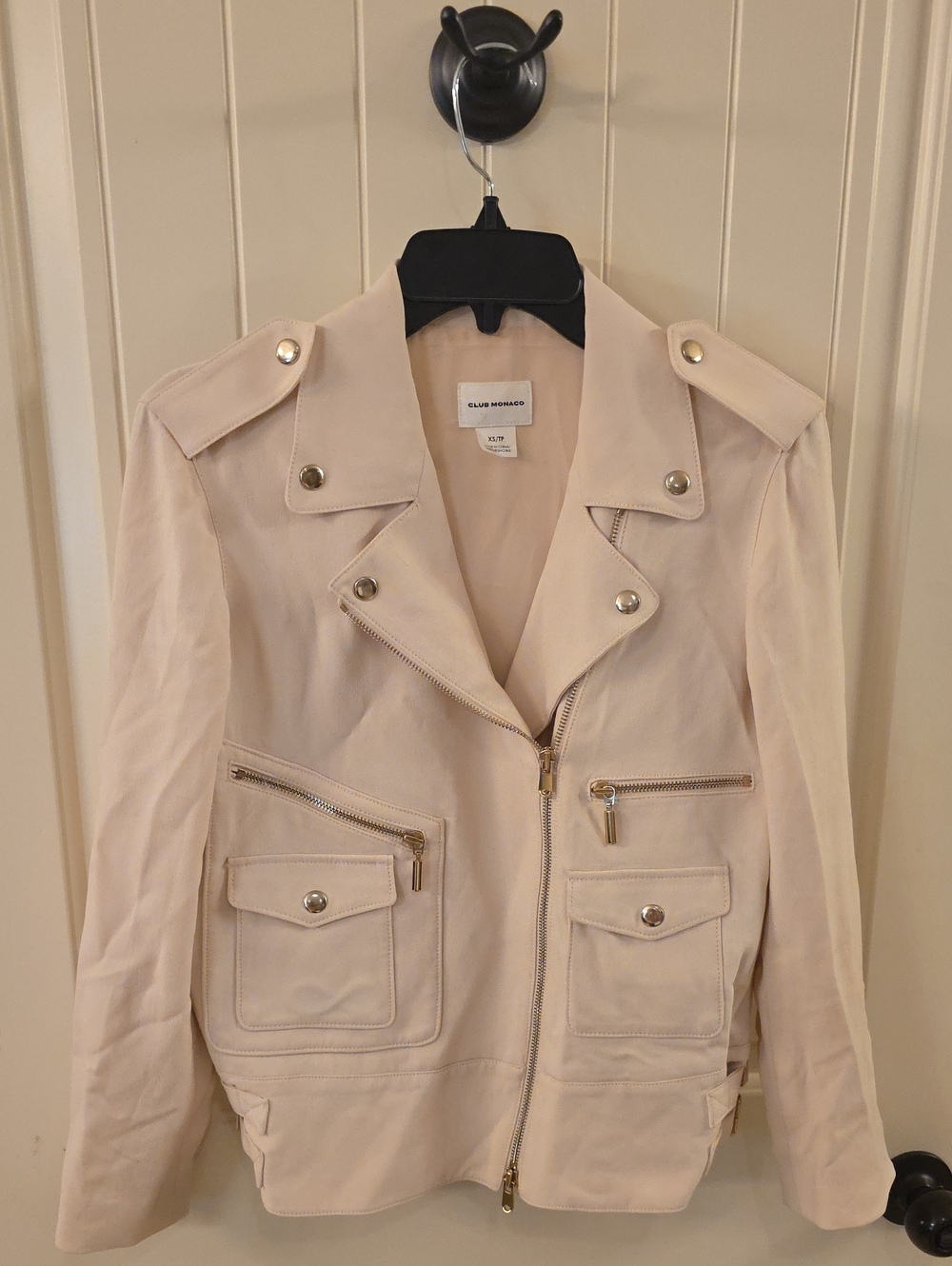 Club Monaco Cream/ Pink Zip-Front Moto Blazer with Gold Hardware